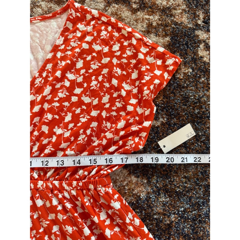 Amazon‎ Essentials Womens Orange Floral V-Neck Empire Waist Dress Size M NEW - Picture 11 of 12